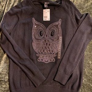NWT H&M Black sweater w/ sequin Owl sz M
